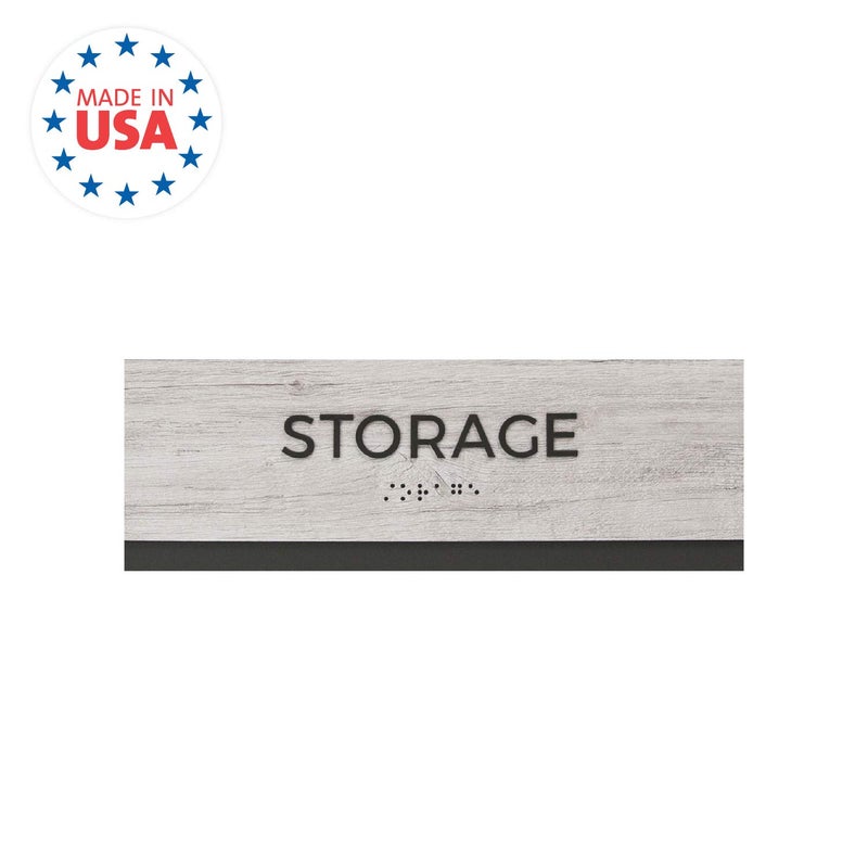 SBlabels Storage Sign with Braille/Easy Adhesive Mount Door and Wall Sign for Small Businesses and Restaurants/ 3 x 9 inches/Silver Woodgrain - Image 3